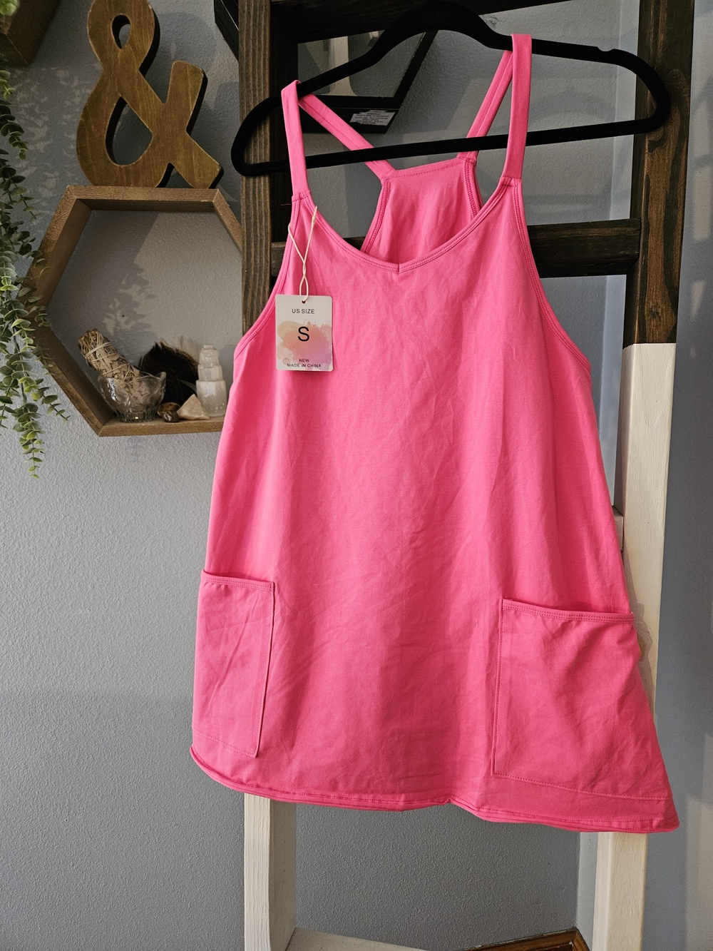 NWT Hot Pink Sleeveless Athletic Dress With Built-in Shorts, Pockets - Size S